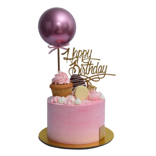 Torta cupcake y bomba con letrero Happy Birthday