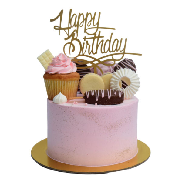 Torta cupcake con letrero Happy Birthday